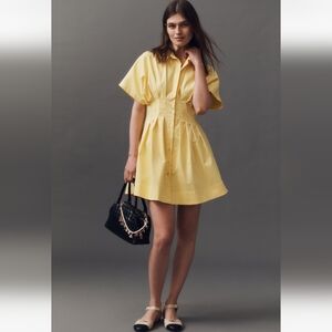 EXQUISE Tobie Yellow Pleated Mini Shirt Dress M Medium RARE HTF Color!! EUC!